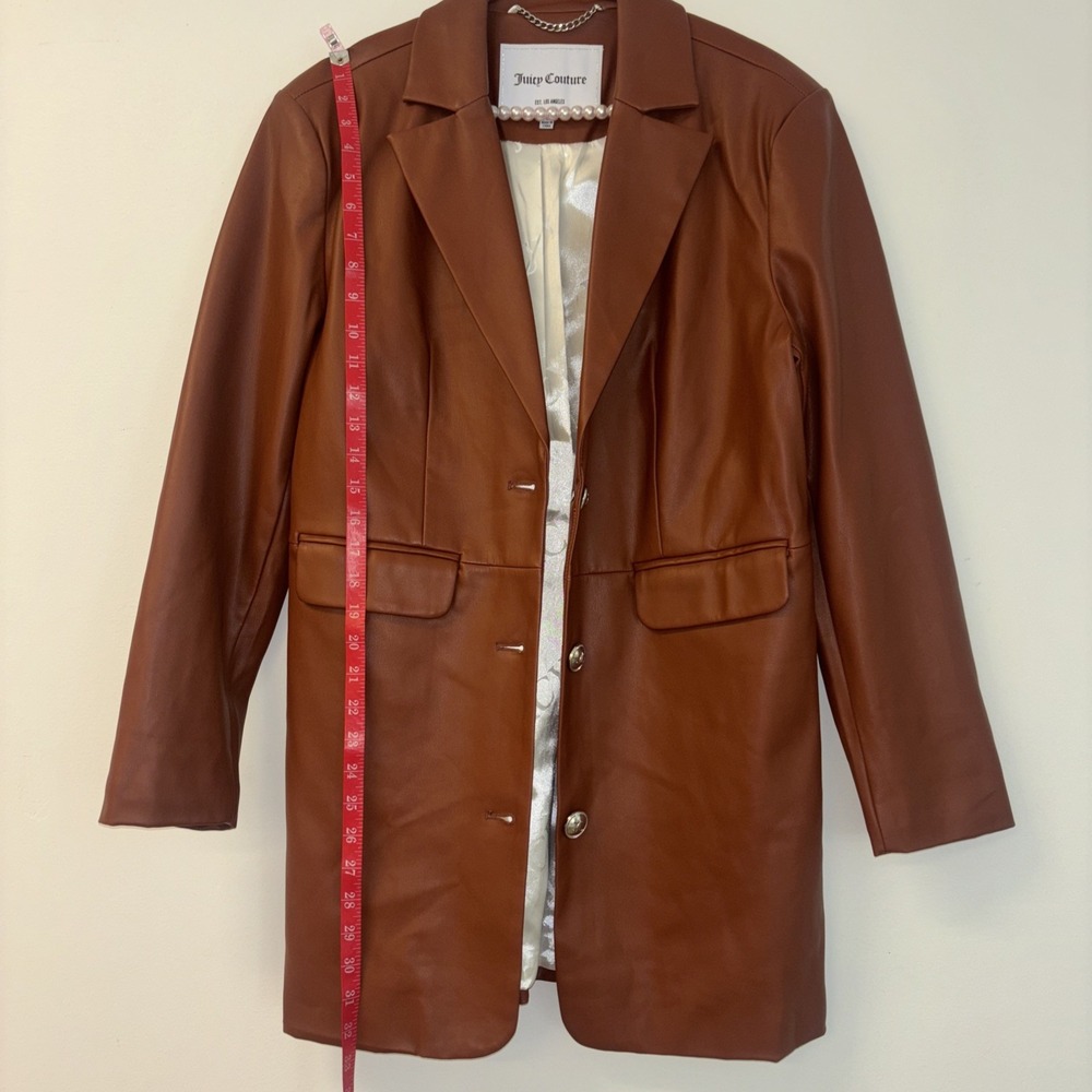Juicy Couture Brown Faux Leather Blazer Jacket Button Front Pockets Size S - Picture 8 of 10